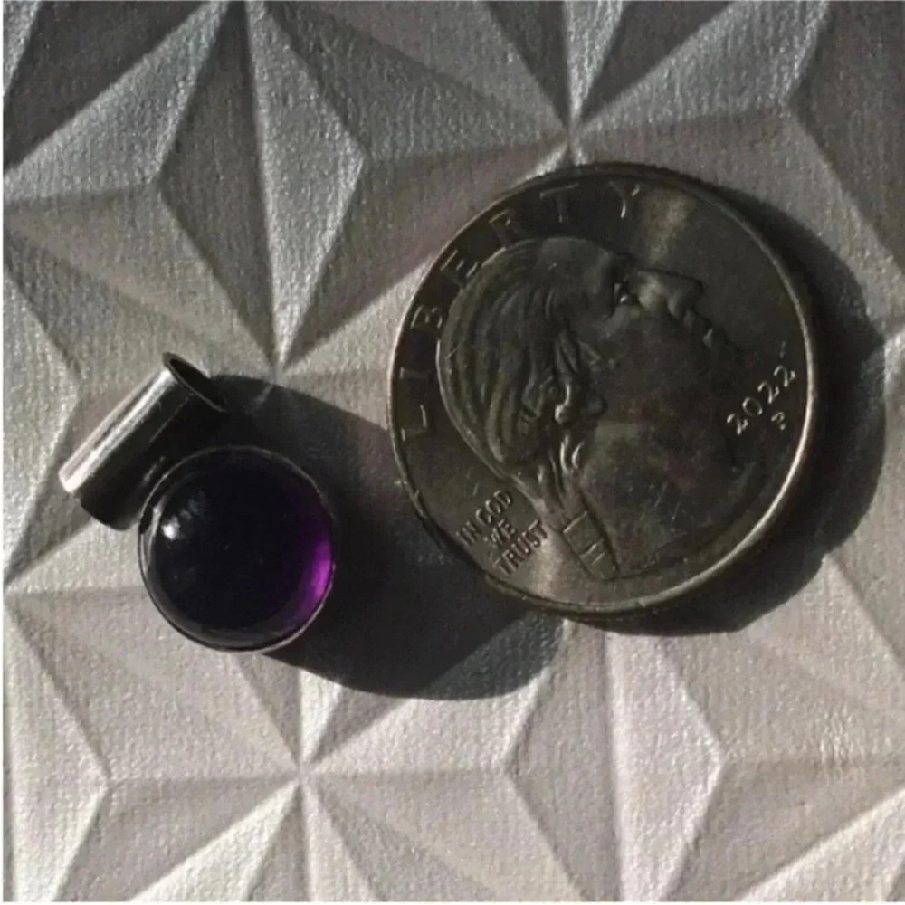 Vintage Amethyst Cabochon Pendant in 925 Sterling Silver - February Birthstone - Picture 8 of 16